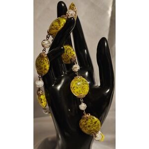 Yellow Glass Aventurine Venetian Sommerso Bead Choker Necklace 17 Inch